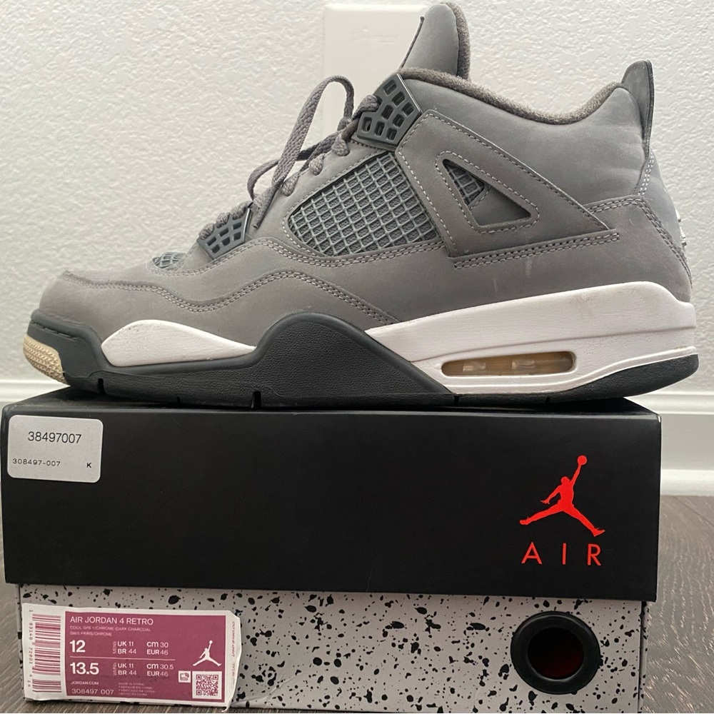 AIR JORDAN RETRO 4 COOL GREY/ cool grey chrome dark charcoal/ size 12